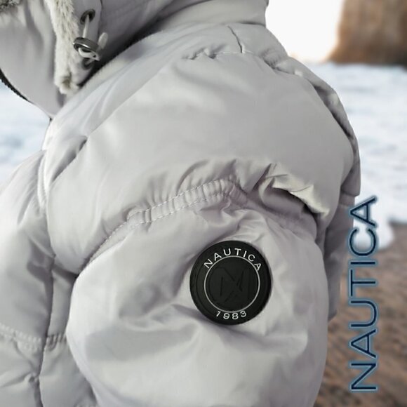 Nautica | Women's Hooded  Puffer Jacket Detachable Fx Fur Hood | Silver | NWOT - Picture 9 of 15